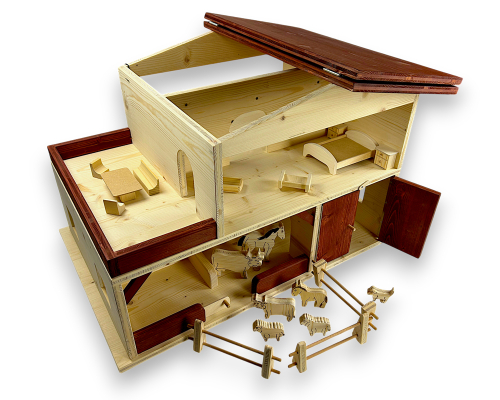 Preview: Puppenstube mit Stall (Dach offen)